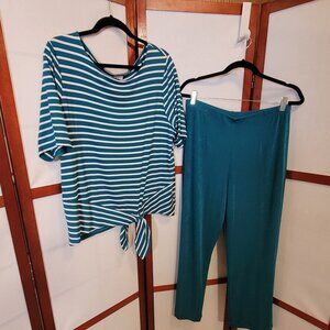 Chico's Travelers Teal Pant & SS Top Set- Size 2